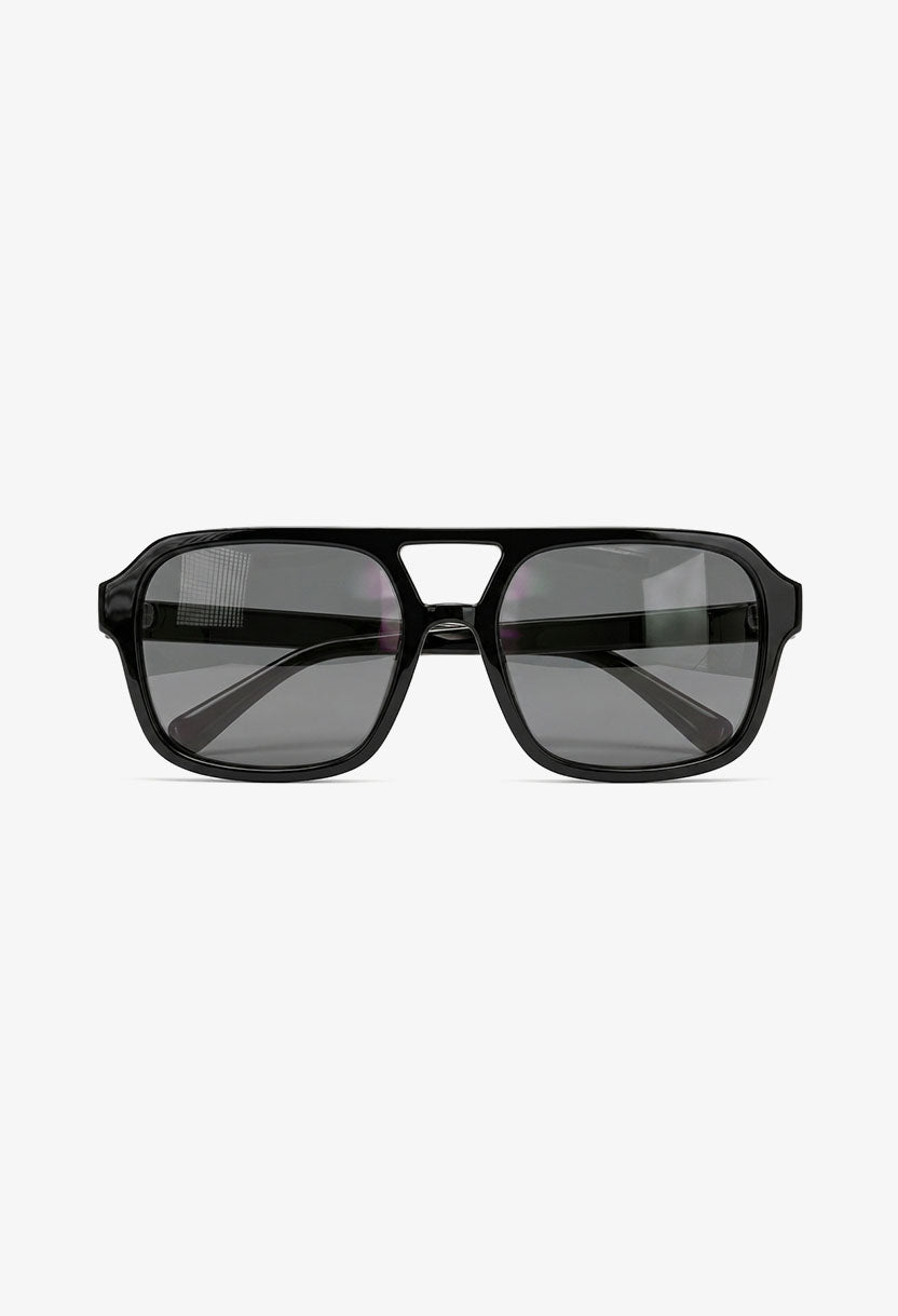 NEW STATEMENT AZTEC sunglasses, front view of the black frame with dark grey lenses #color_black