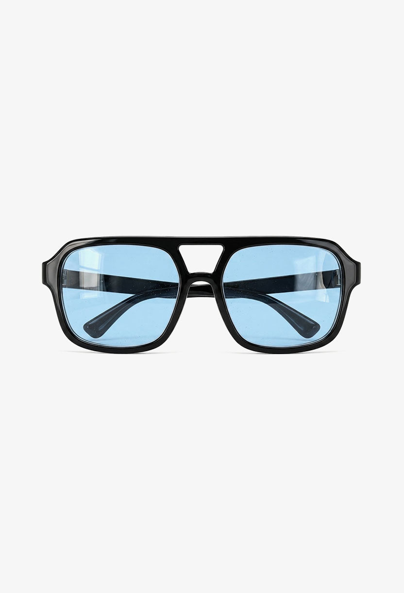 NEW STATEMENT AZTEC sunglasses, front view of the black frame with light blue lenses #color_blue