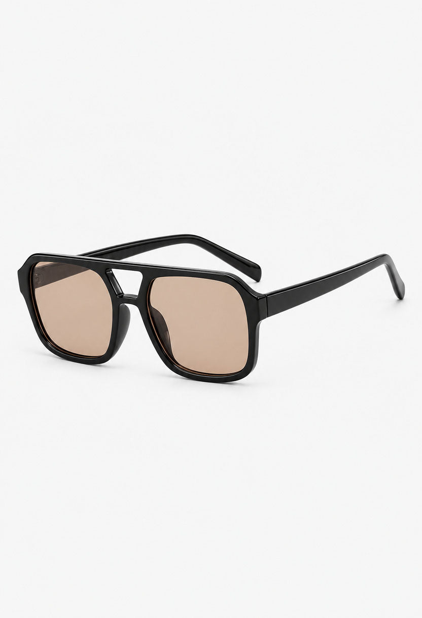 NEW STATEMENT AZTEC sunglasses, black frame with double bridge and brown lenses, angled view #color_brown