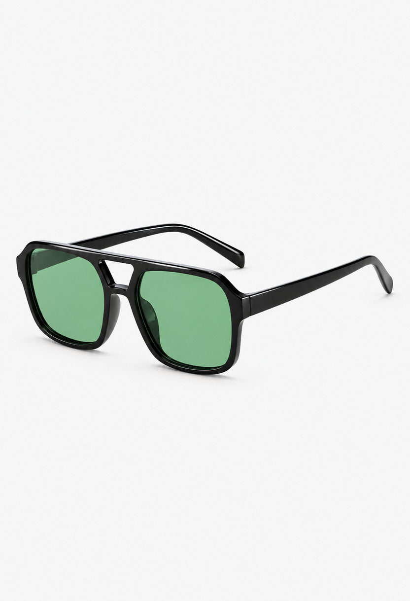 NEW STATEMENT AZTEC sunglasses, black frame with green lenses, angled view #color_green