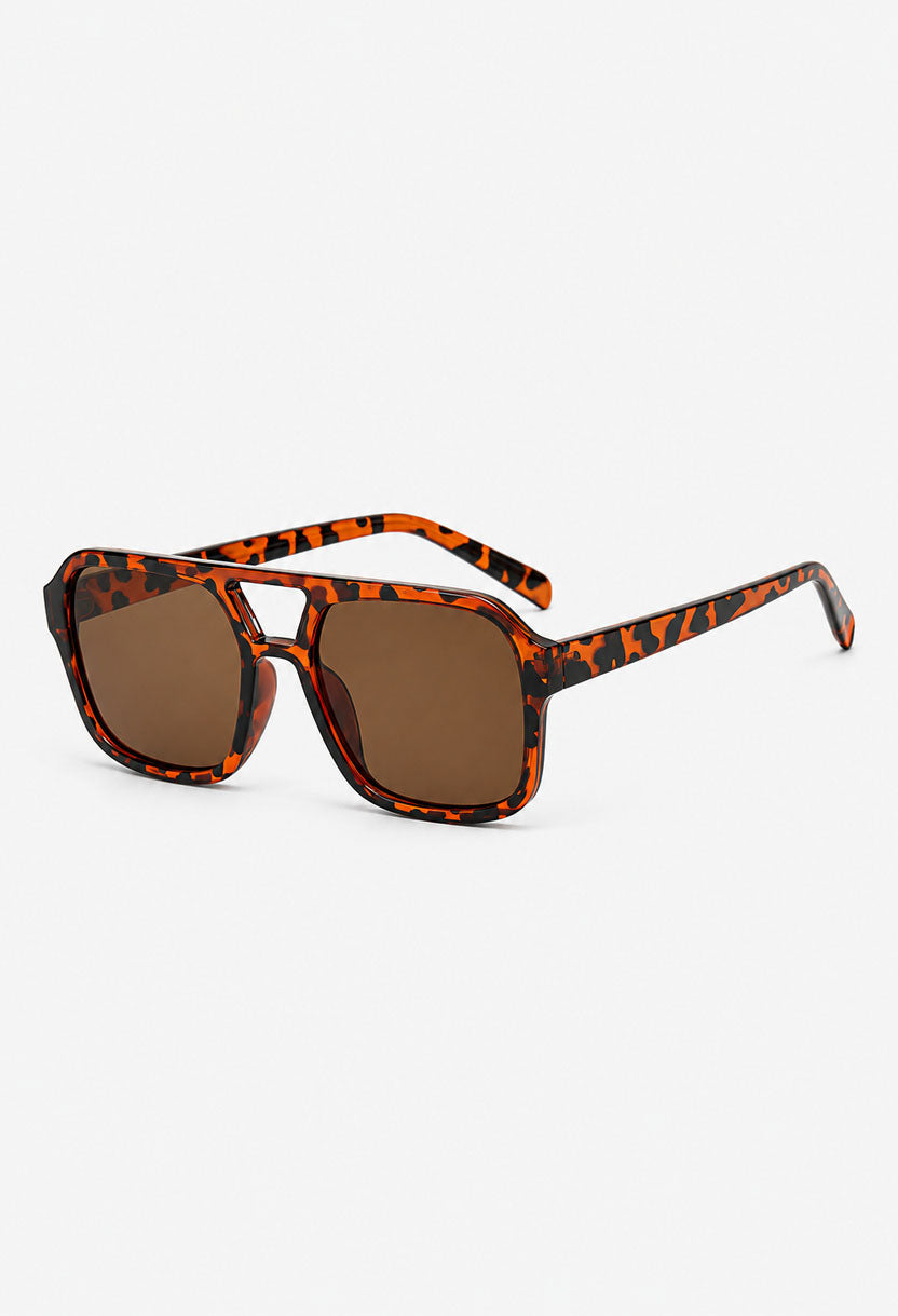 NEW STATEMENT AZTEC sunglasses, leopard print frame with dark brown lenses, angled view #color_leopard
