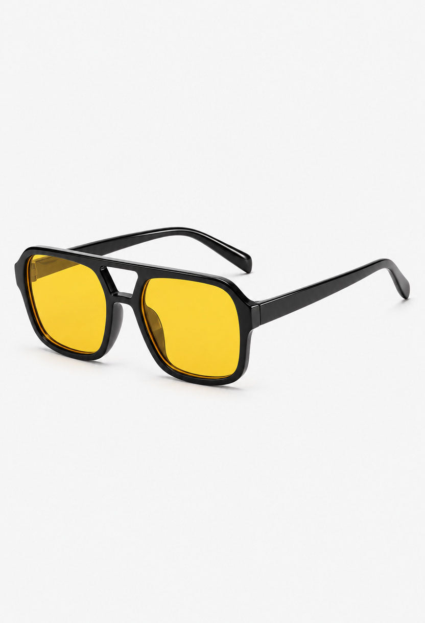 NEW STATEMENT AZTEC sunglasses, black frame with yellow lenses, angled view #color_yellow