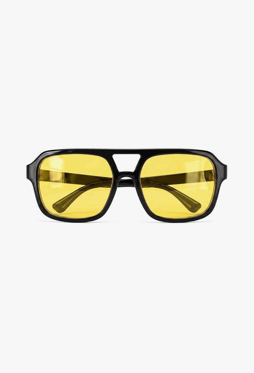 NEW STATEMENT AZTEC sunglasses, front view of the black frame with yellow lenses #color_yellow