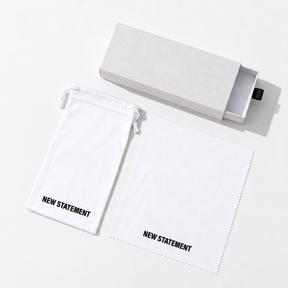 Box, microfiber pouch and cleaning cloth included with every pair