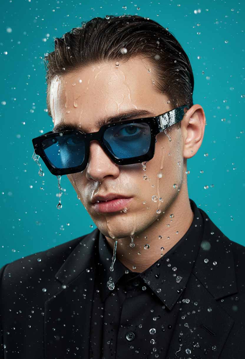 PRIME V2 Black/Blue sunglasses worn, side view showing the temple #color_black-blue