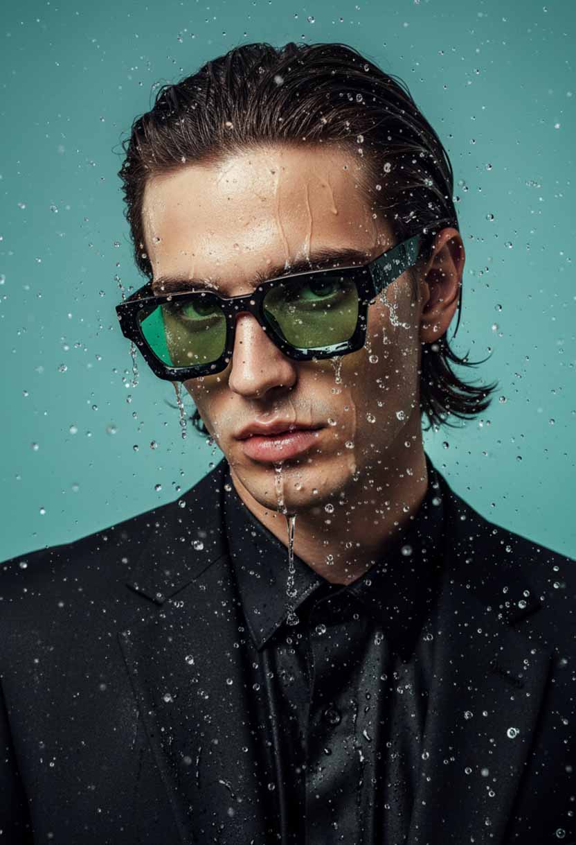 Model wearing PRIME V2 sunglasses in Black/Green #color_black-green