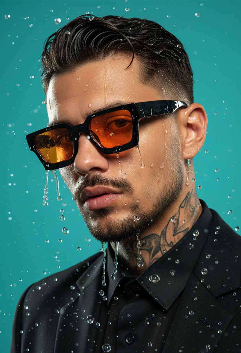 Model wearing PRIME V2 sunglasses in Black/Orange #color_black-orange