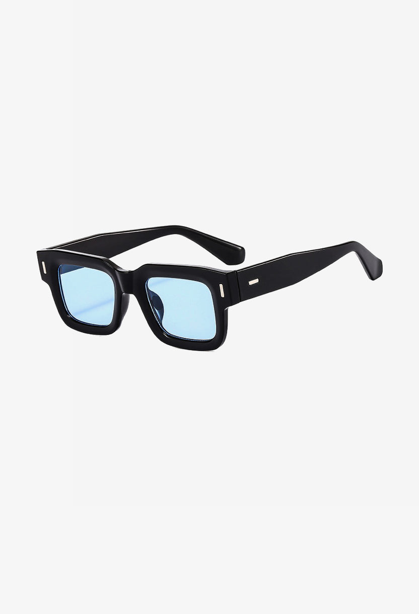 ROMA sunglasses in black with light blue lenses, angled view #color_blue
