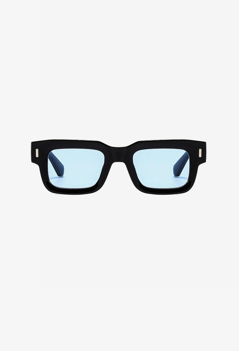 ROMA sunglasses in black with light blue lenses, front view #color_blue